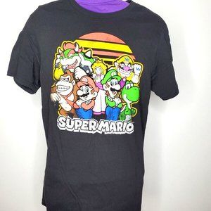 Super Mario Colorful Graphic Black T-Shirt Men's Size Small S Short Sleeve EUC